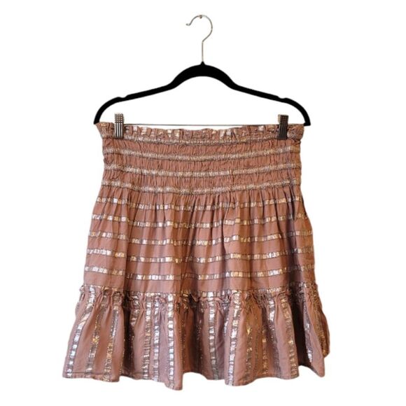 Current Air Dusty Rose Metallic Stripe Smocked Mini Skirt - Picture 1 of 5